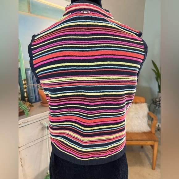 St John Sport Santana Knit Sweater M Mock Neck Sleeveless Y2K Multicolor Crop - Picture 2 of 12